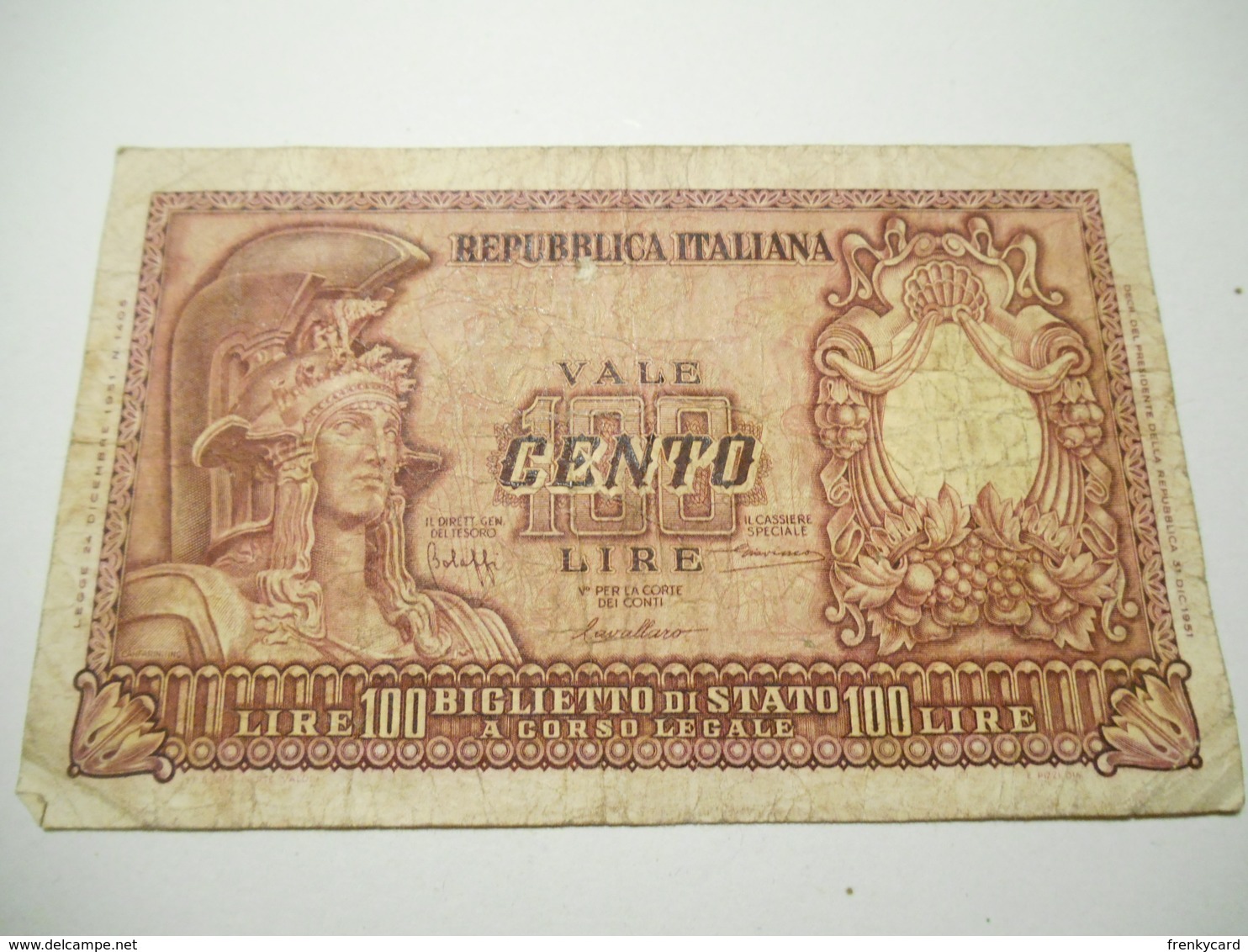 Italia Biglietto Di Stato 100  Lire 1952 - 100 Lire