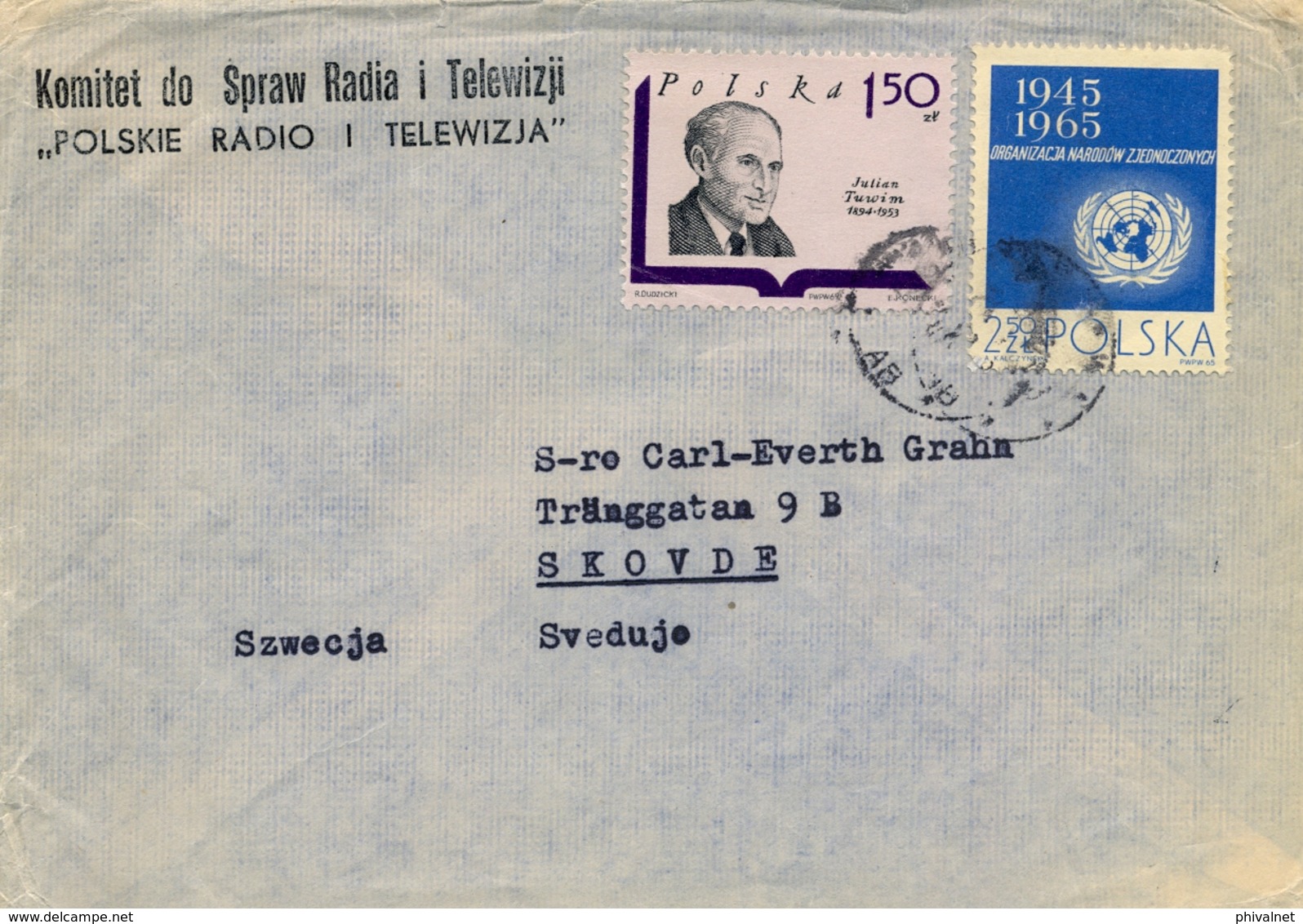 1969 , POLONIA , SOBRE DE LA RADIO Y TELEVISION POLACA , CIRCULADO A SKOVDE - Cartas & Documentos