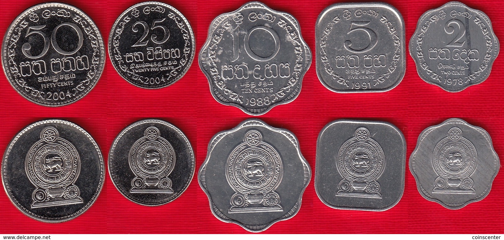 Sri Lanka Set Of 5 Coins: 2 - 50 Cents 1978-2004 UNC - Sri Lanka