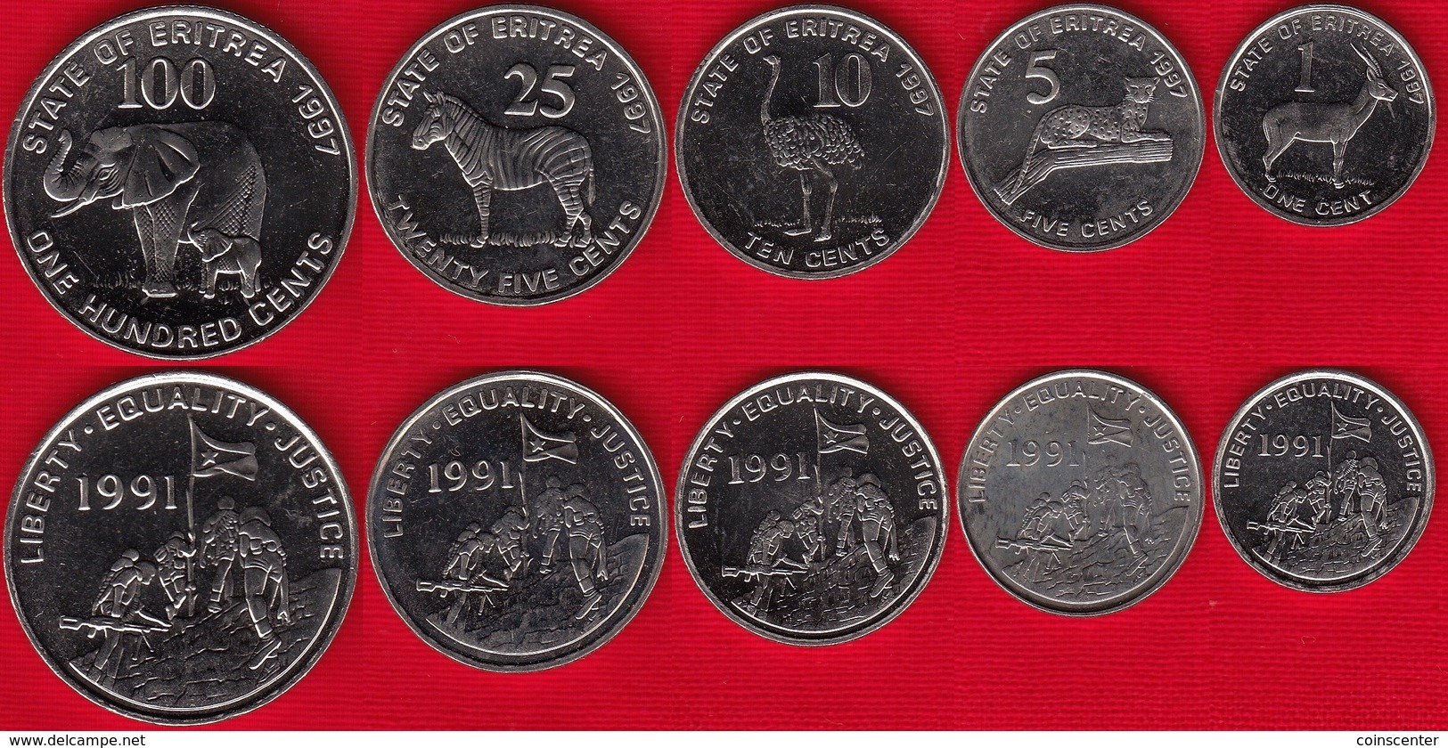 Eritrea Set Of 5 Coins: 1 - 100 Cents 1997 AU - Eritrea