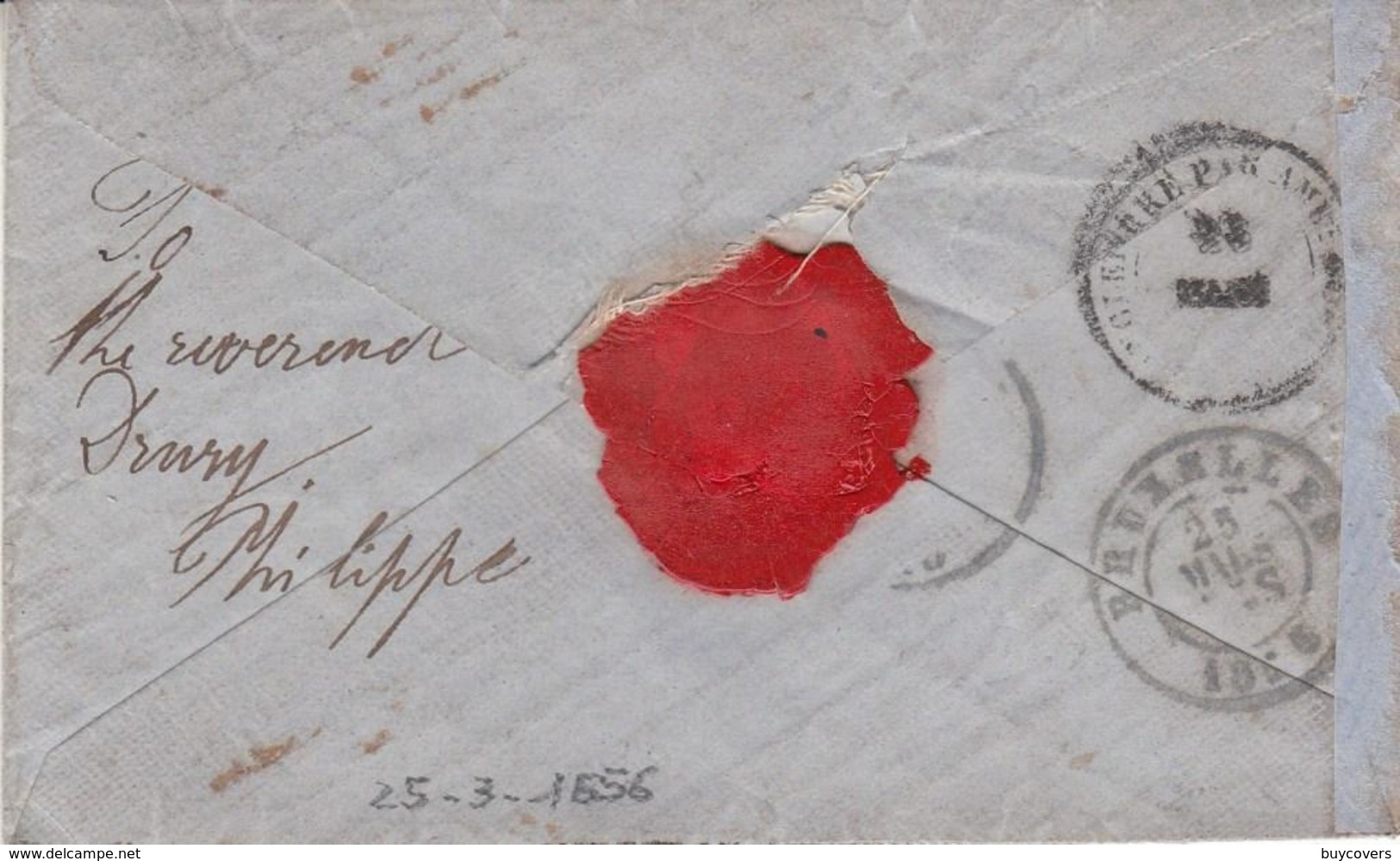 E11 - Bustina Senza Testo Del 25 Marzo 1856 Dall'Inghilterra A Bruxelles, Tassa 8 Pence A Penna. - Storia Postale