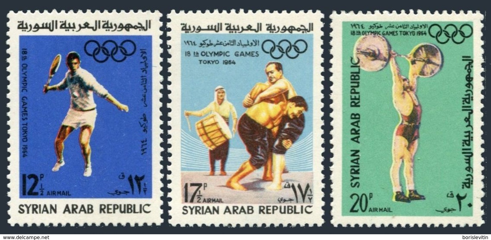 Syria C333-C335,C336,MNH.Mi 890-892,Bl.51. Olympics Tokyo-1964.Tennis,Wrestling, - Summer 1964: Tokyo