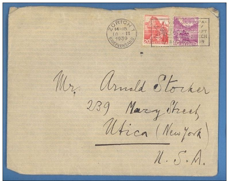 SWITZERLAND USA COVER CANCELLED *ZURICH 1*  U4390 - Collections