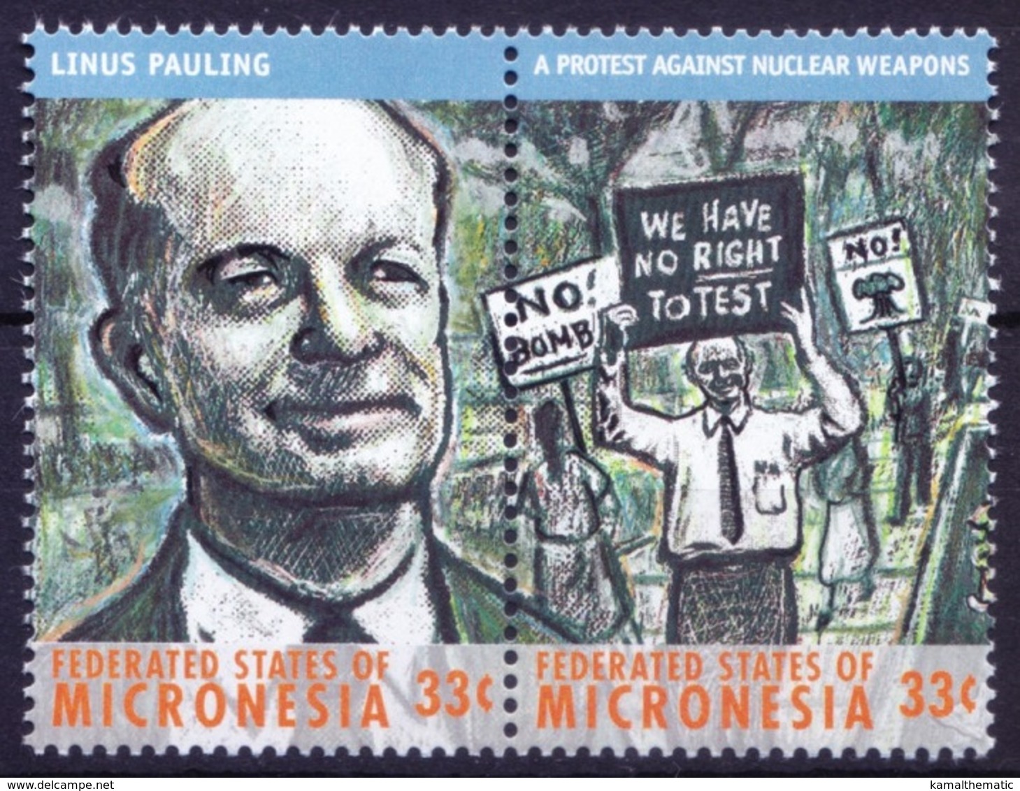 Linus Pauling, Nuclear Weapons, Nobel Chemistry, Micronesia 2000 MNH 2 Stamps - Prix Nobel