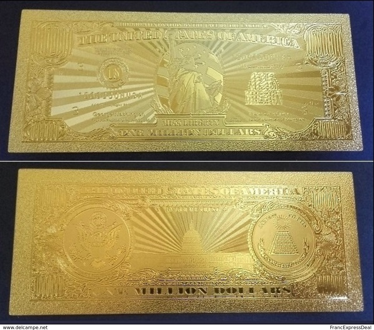 2 Billets Plaqués OR  + Certificat ! ( GOLD Plated Banknotes ) - 1 000 000 Dollars !!! One Million Dollars USD - Other & Unclassified