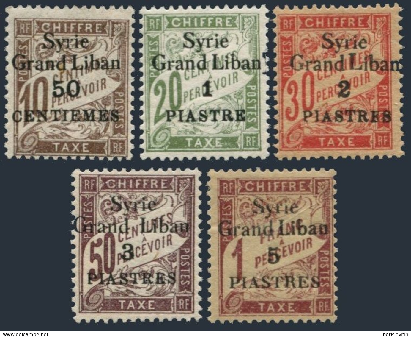 Syria J18-J22,hinged.Michel P23-P27 Postage Due Stamps 1923.Surcharged. - Siria