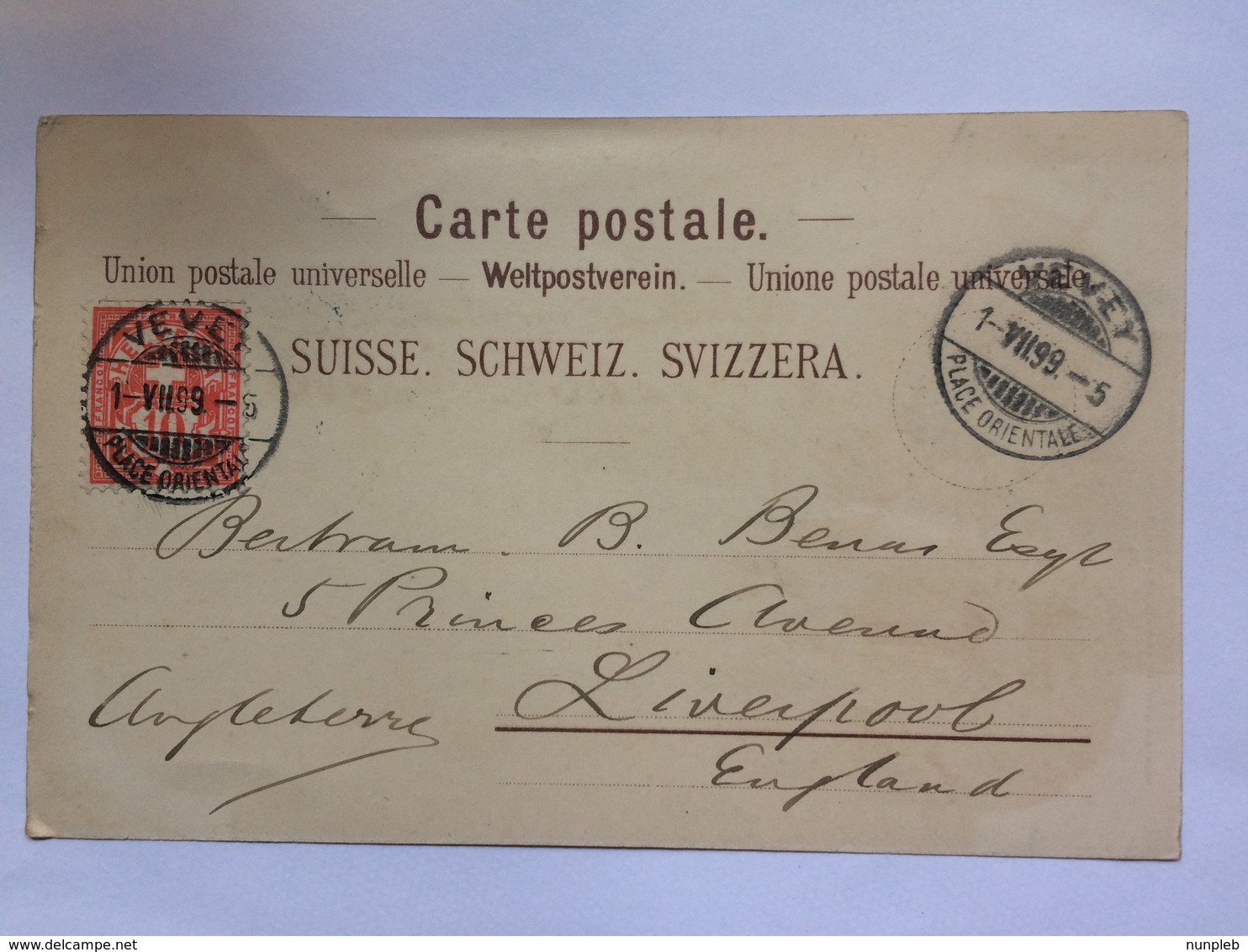 SWITZERLAND - Vevey - Souvenir Of Vevey 1899 - Sent To England - Vevey Postmarks - Vevey