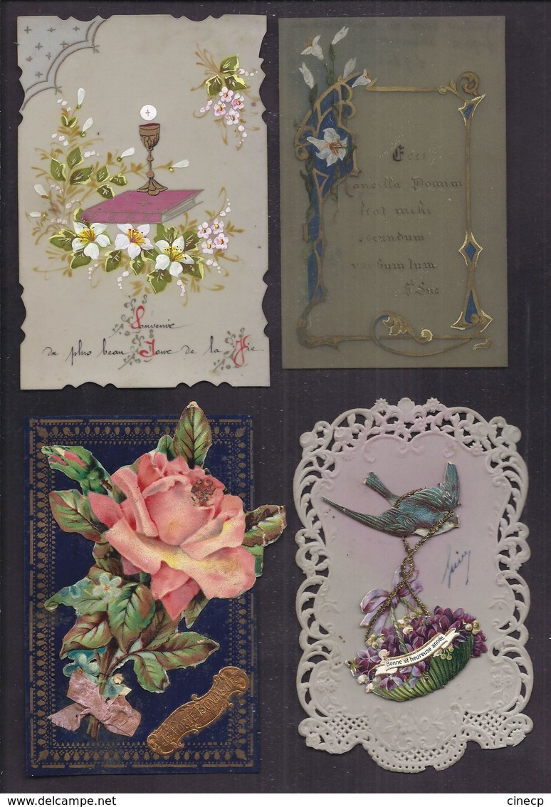 Lot De 15 CARTES CPA ET MINI CARTE CELLULOID - Fête Oiseau Fleur Peinte à La Main Ajoutis Tissu Communion Iris... - Cartes Porcelaine