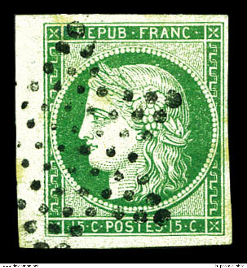 O N°2, 15c Vert Bord De Feuille Obl étoile Légère, Pièce Choisie. SUP (signé Brun/Calves/certificat)  Qualité: O - 1849-1850 Cérès