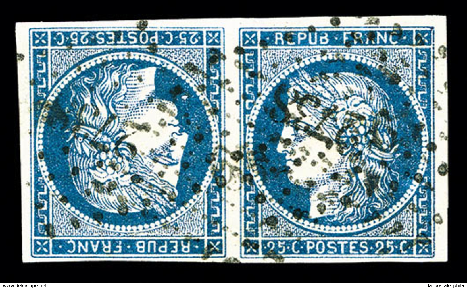 O N°4c, 25c Bleu En Paire Tête-bêche, Oblitération PC, TRES RARE, SUPERBE (signé Calves/Margues/certificats)   Qualité:  - 1849-1850 Ceres