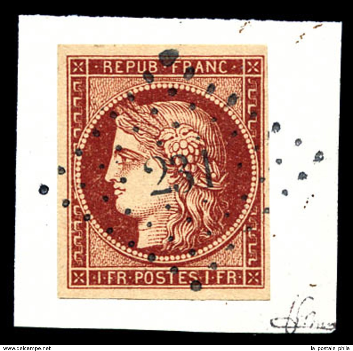 O N°6A, 1F Rouge-brun Obl PC '231' Sur Son Support. SUPERBE. R. (signé Scheller/certificat)  Qualité: O  Cote: 3000 Euro - 1849-1850 Ceres