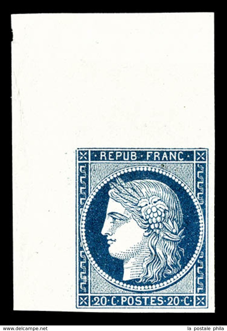 (*) N°8, Non émis, 20c Bleu Sur Jaunâtre, Coin De Feuille, MAGNIFIQUE (signé Margues/certificat)  Qualité: (*) - 1849-1850 Ceres