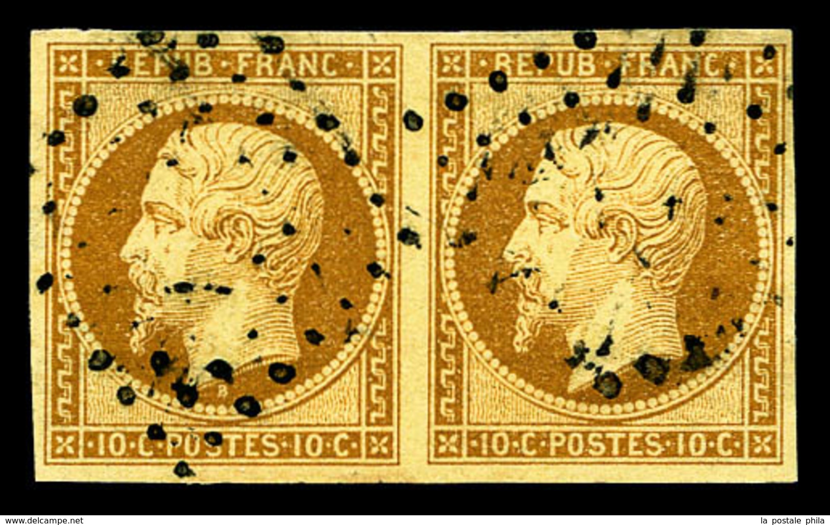O N°9, 10c Bistre-jaune En Paire Horizontale, TTB (certificat)  Qualité: O  Cote: 1700 Euros - 1852 Louis-Napoleon