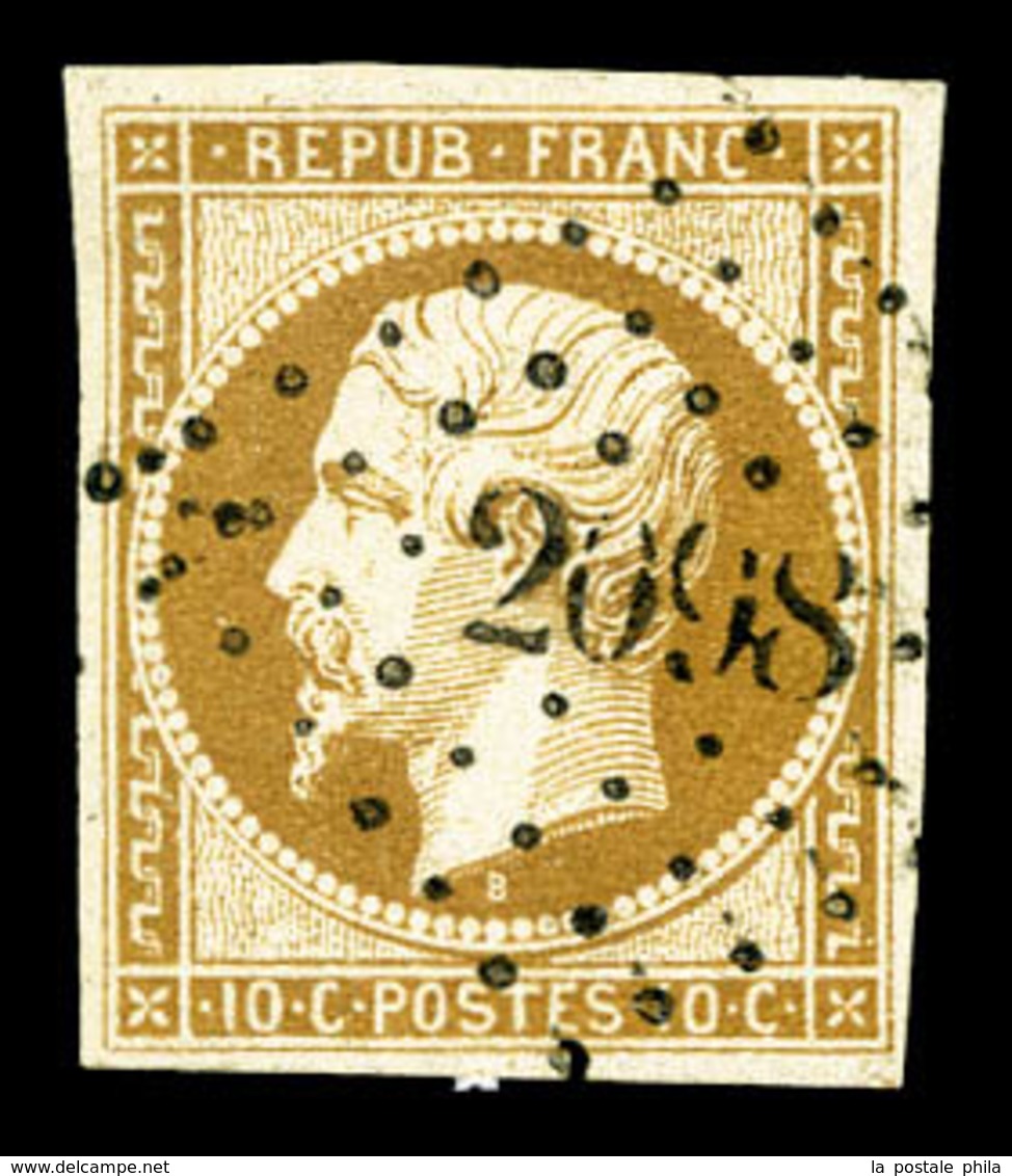 O N°9, 10c Bistre-jaune, Obl PC, TB (signé Calves/certificat)  Qualité: O  Cote: 800 Euros - 1852 Louis-Napoléon