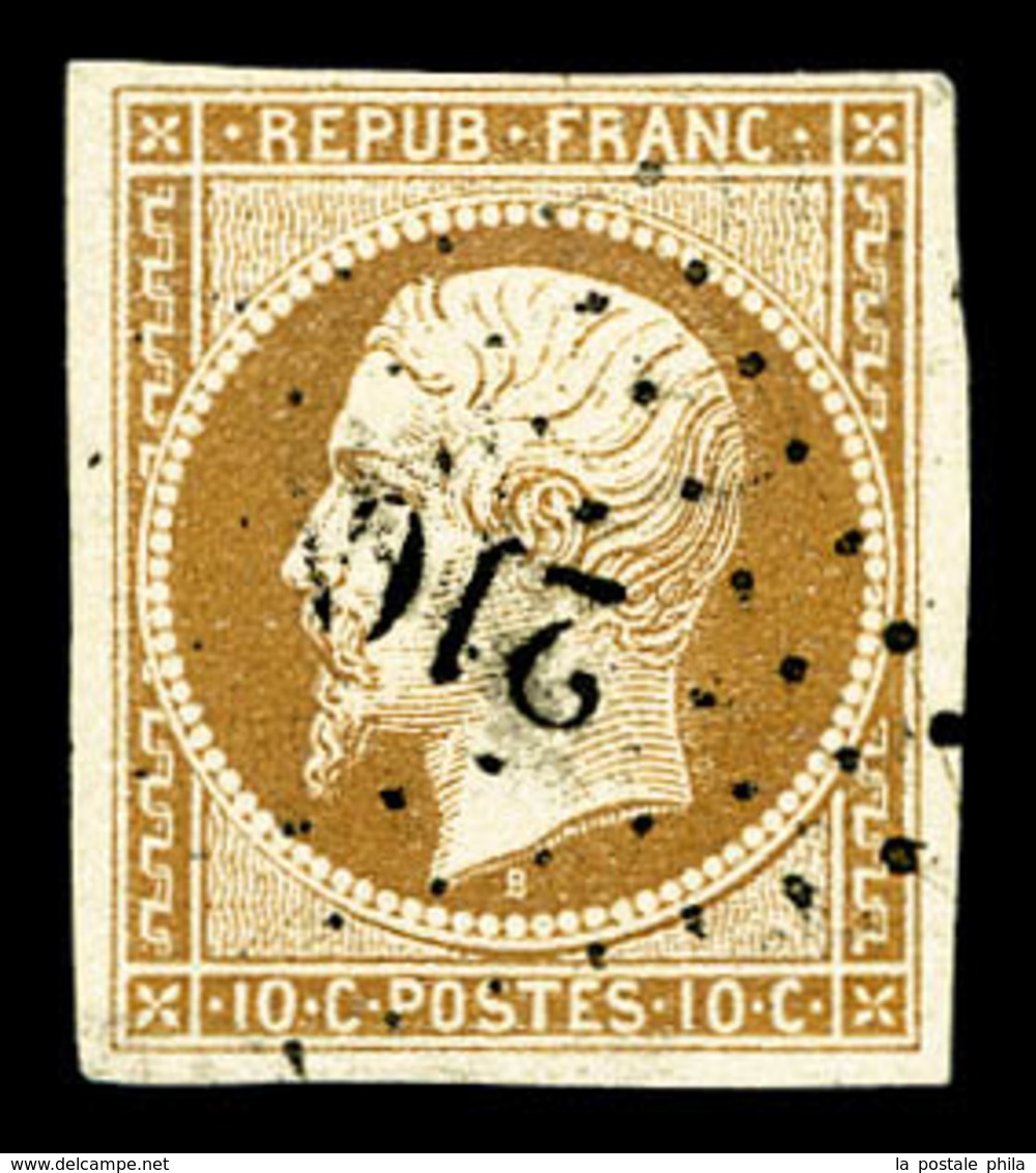 O N°9, 10c Bistre-jaune, Obl PC, TB (signé/certificat)  Qualité: O  Cote: 800 Euros - 1852 Louis-Napoleon