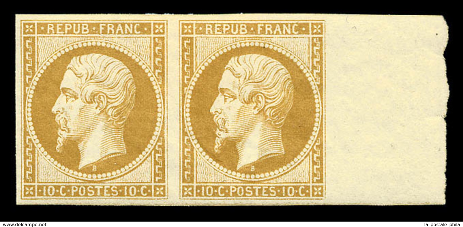 * N°9e, 10c Bistre, Impression De 1862 En Paire, Bord De Feuille Latéral, Très Jolie Pièce, SUP (certificat)   Qualité:  - 1852 Louis-Napoléon