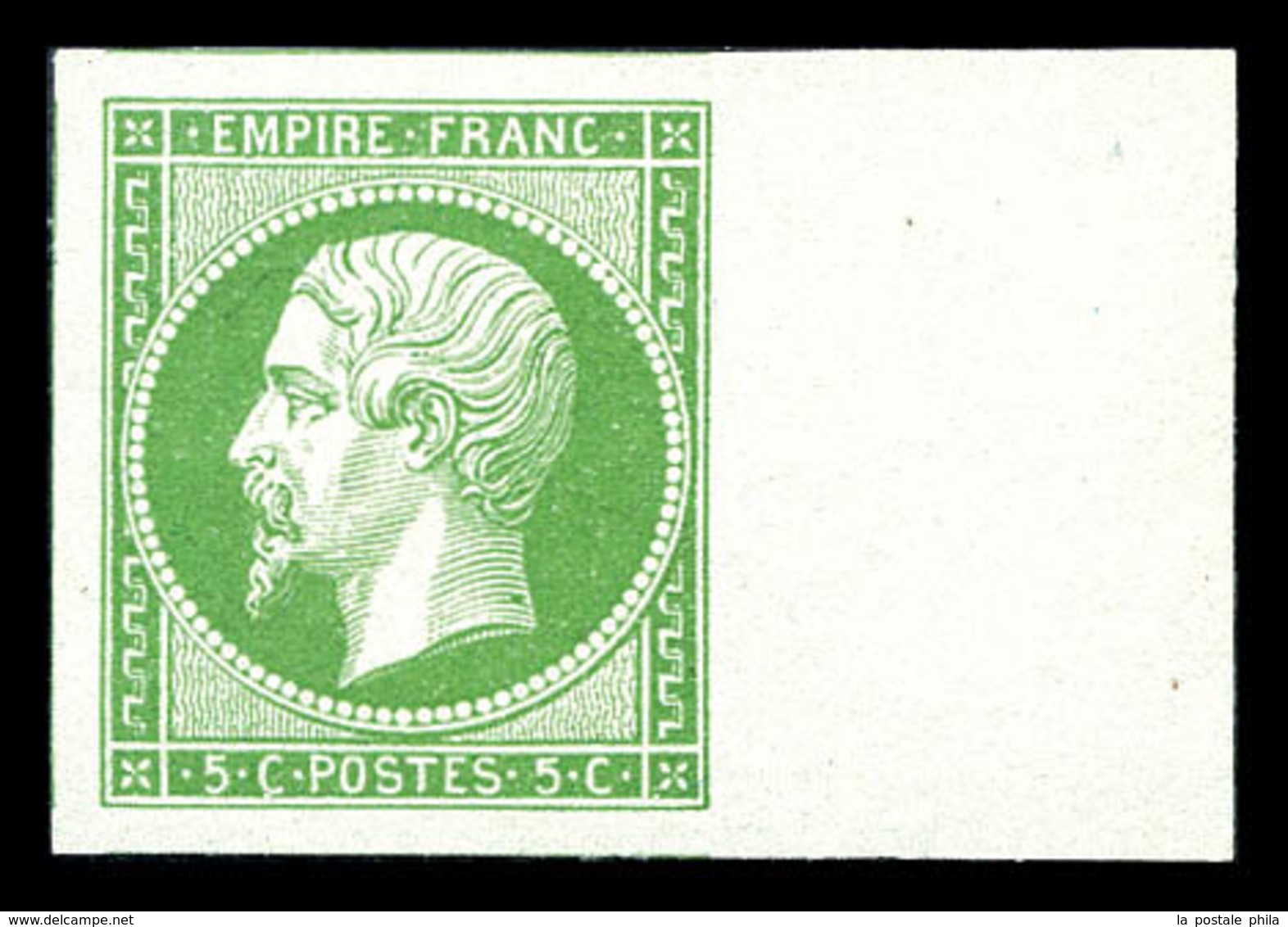 (*) N°12, 5c Vert Bord De Feuille, Grandes Marges Avec 5 Voisins. SUP (signé Calves/certificat)  Qualité: (*) - 1853-1860 Napoleon III