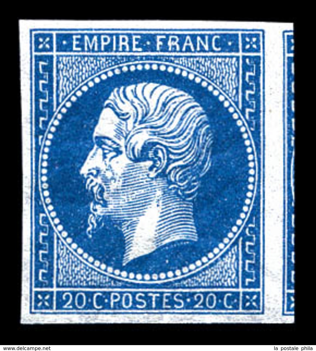 ** N°14A, 20c Bleu Type I, Belles Marges Avec Voisin, Fraîcheur Postale. SUP (certificat)  Qualité: ** - 1853-1860 Napoléon III.