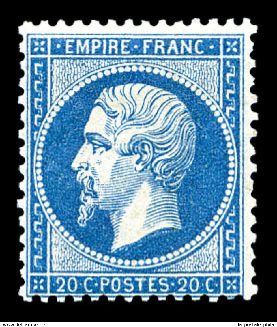 ** N°22, 20c Bleu, Fraîcheur Postale, SUP (certificat)  Qualité: ** - 1862 Napoléon III.