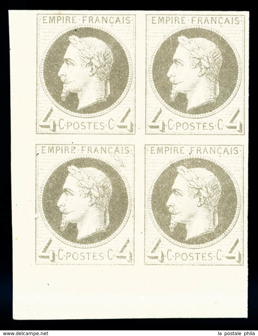 ** N°27Bf, Rothschild, 4c Gris Non Dentelé En Bloc De Quatre Coin De Feuille (1ex), Fraîcheur Postale, SUP (certificat)  - 1863-1870 Napoléon III. Laure