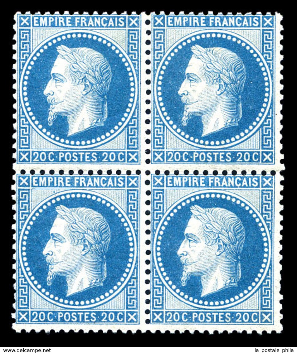 ** N°29A, 20c Bleu Type I En Bloc De Quatre (2ex*), Fraîcheur Postale. SUP (signé Brun/certificats)  Qualité: ** - 1863-1870 Napoléon III Lauré