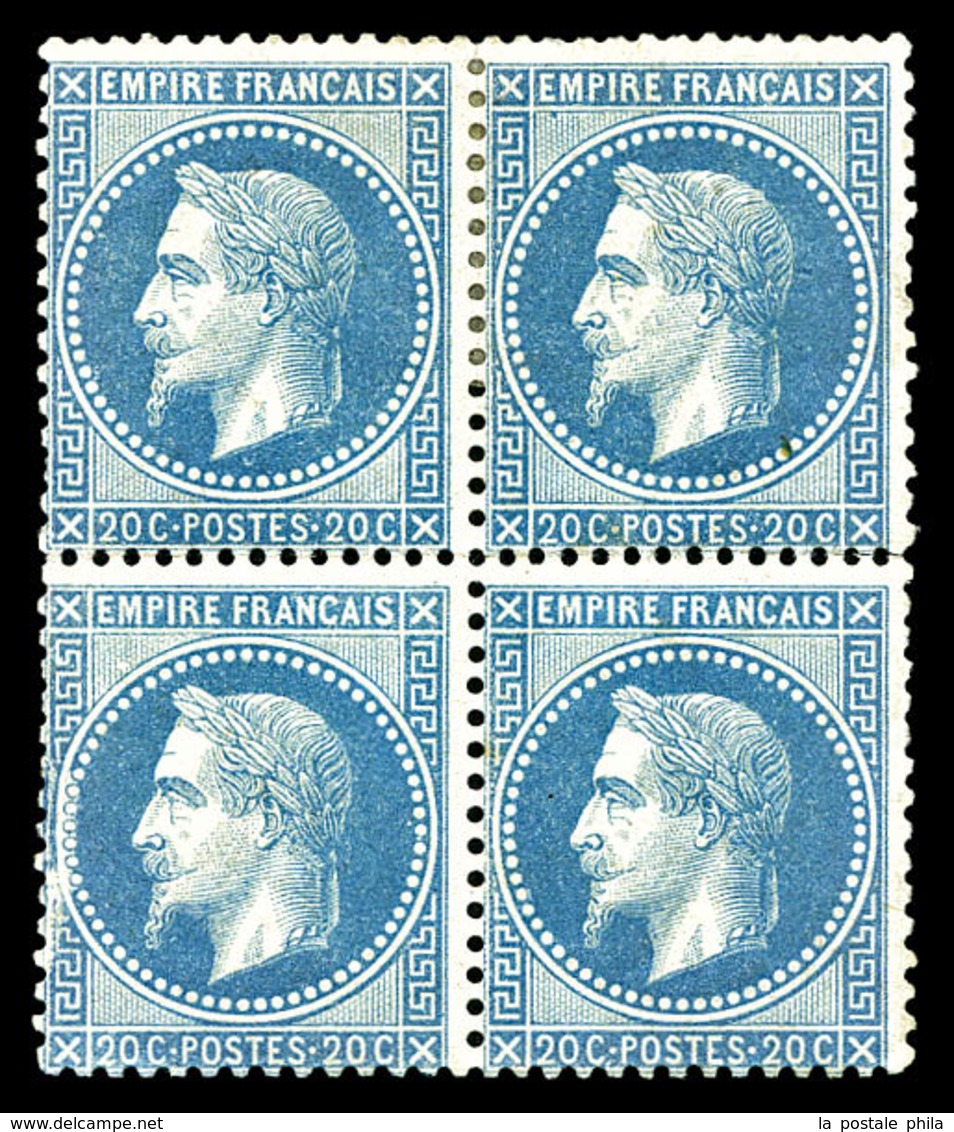** N°29B, 20c Bleu Type II, Variété 'cassure Dans Le Cadre' Tenant à Normaux En Bloc De Quatre (2ex*). TTB (signé Brun/M - 1863-1870 Napoléon III. Laure