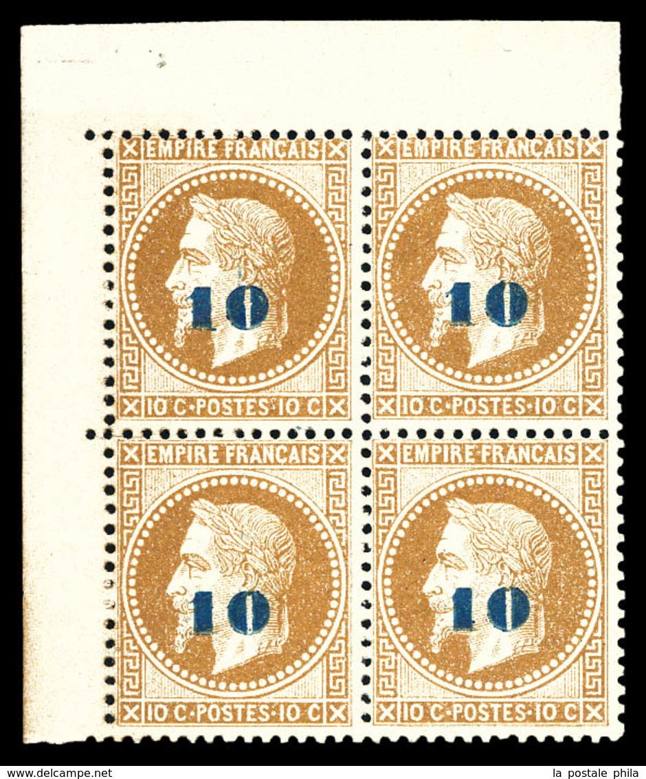 ** N°34, Non émis, 10c Sur 10c Bistre En Bloc De Quatre Coin De Feuille (2ex Gomme Légèrement Jaune)fraîcheur Postale, R - 1871-1875 Ceres