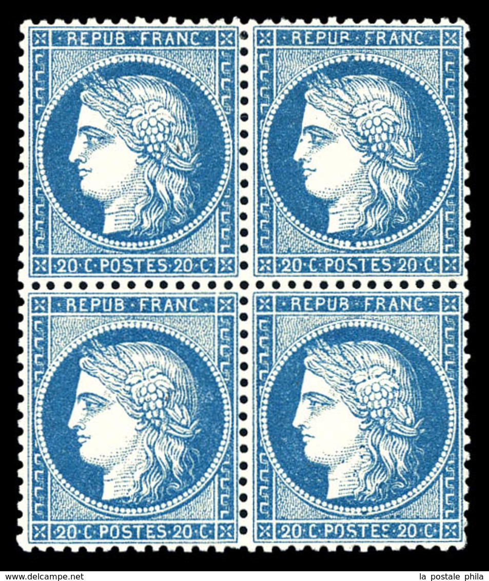 ** N°37, 20c Bleu, Bloc De Quatre (2ex*), Bon Centrage, Frais. TB (certificat)  Qualité: ** - 1870 Siege Of Paris