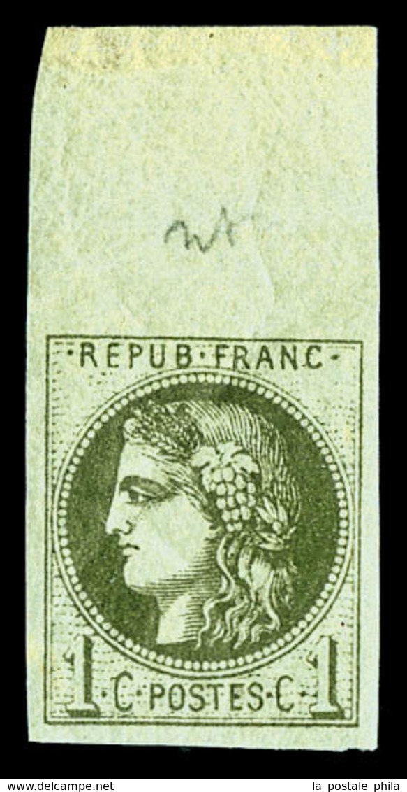 ** N°39Ab, 1c Olive Foncé Report I (1er ètat), Bord De Feuille, TTB (certificat)  Qualité: ** - 1870 Ausgabe Bordeaux