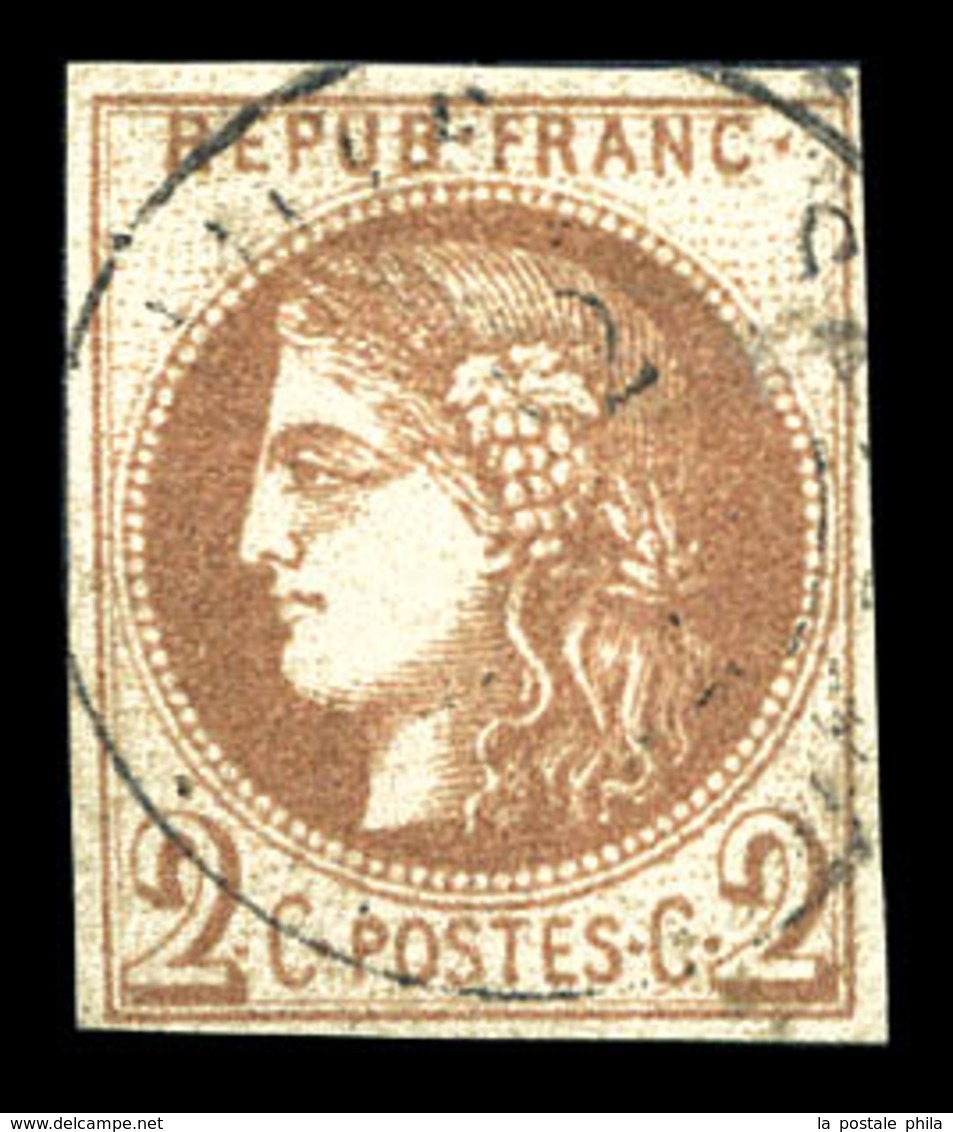 O N°40A, 2c Chocolat Clair, Oblitération Legère. TTB (signé Calves/certificat)  Qualité: O  Cote: 1500 Euros - 1870 Ausgabe Bordeaux