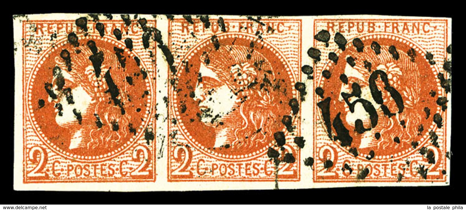 O N°40B, 2c Brun-rouge Report 2, Bande De Trois Horizontale, Jolie Pièce (signé/certificat)  Qualité: O  Cote: 1150 Euro - 1870 Ausgabe Bordeaux