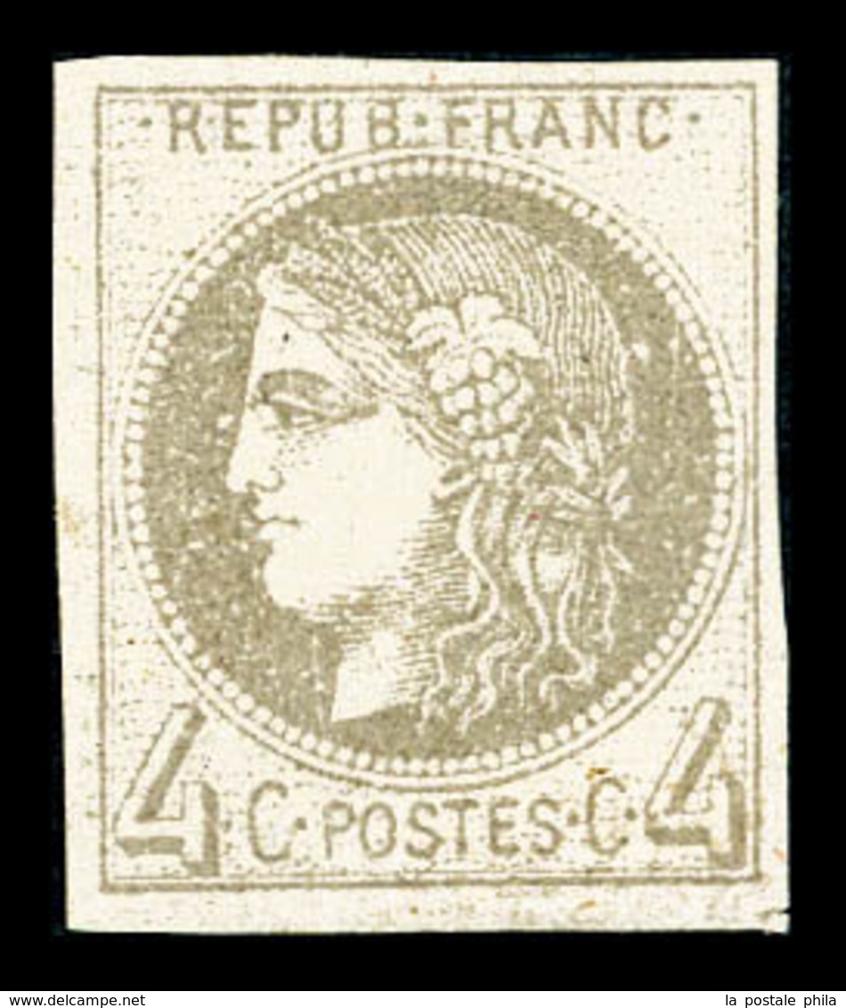 (*) N°41A, 4c Gris Report I (case 1 Du Report) Infime Pelurage, Très Belle Présentation, RARE (signé Thiaude/certificat) - 1870 Bordeaux Printing