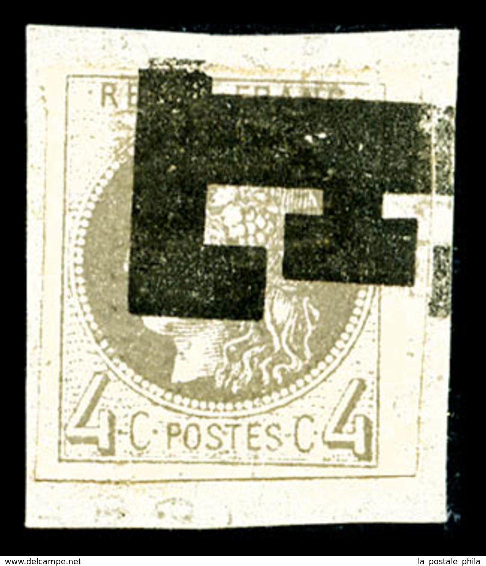 O N°41B, 4c Gris Report 2 Bord De Feuille, Obl Typographique Des Journaux Sur Son Support. SUP (signé Brun/certificat)   - 1870 Emission De Bordeaux