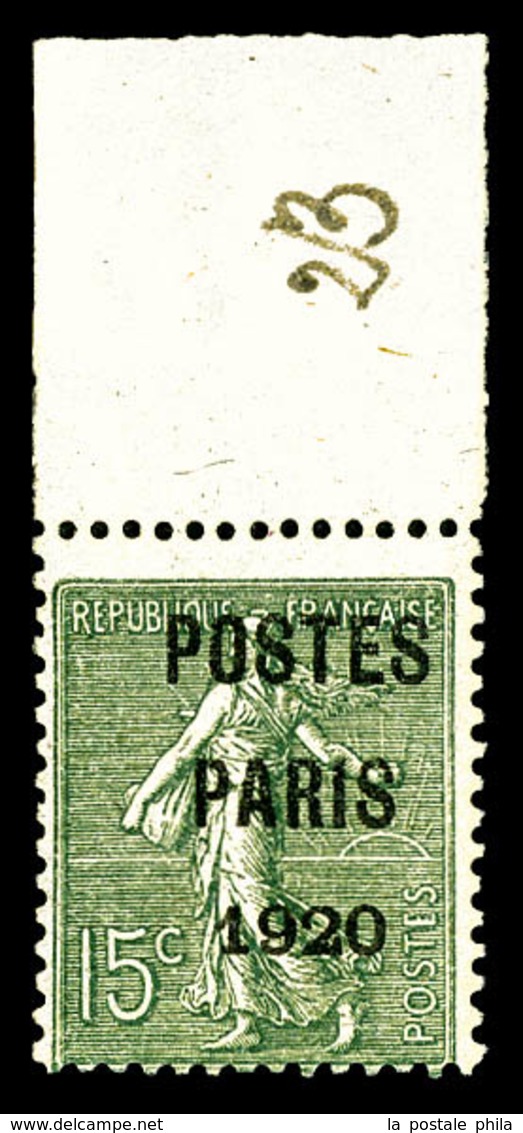** N°25, 15c Vert-olive Surchargé 'POSTE PARIS 1920', Bord De Feuille, SUP (signé Scheller/certificat)  Qualité: **  Cot - 1893-1947