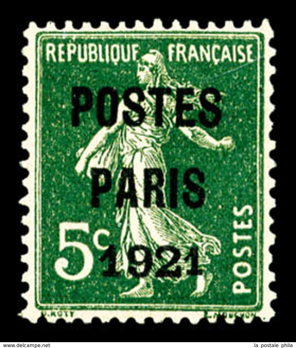 (*) N°26d, 5c Vert. Postes Paris 1921. Grands Chiffres '192' (Inconnu Avec Gomme), Très Bon Centrage. R.R.R. Superbe (si - 1893-1947