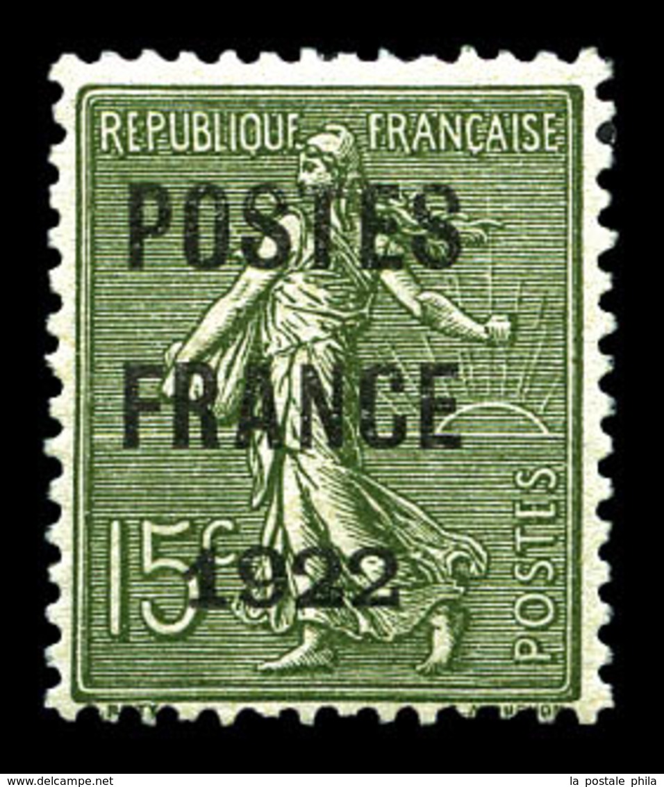 ** N°37, 15c Semeuse Surchargé 'POSTE FRANCE 1922', Bon Centrage, Fraîcheur Postale. SUP. R.R. (signé Brun/certificat)   - 1893-1947