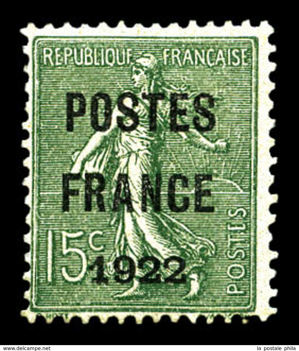 (*) N°37, 15c Semeuse Surchargé 'POSTE FRANCE 1922'. TTB. (signé Calves/certificat)  Qualité: (*)  Cote: 700 Euros - 1893-1947