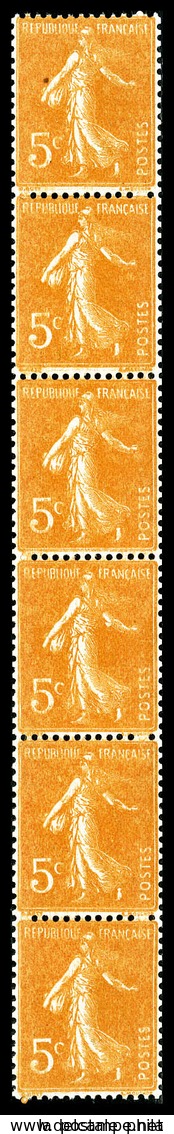 ** N°5, Semeuse 5c Orange: Bande De 6, Legère Decalque Au Verso, TB  Qualité: **  Cote: 305 Euros - Coil Stamps