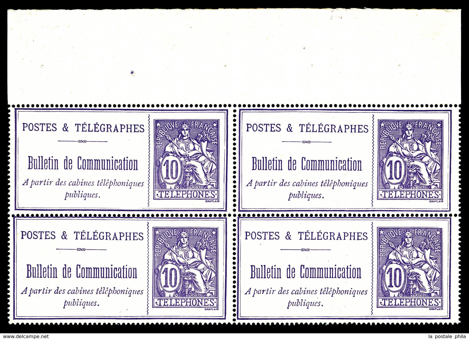 (*) N°22, 10c Violet En Bloc De Quatre Bdf. TB  Qualité: (*)  Cote: 380 Euros - Telegraph And Telephone