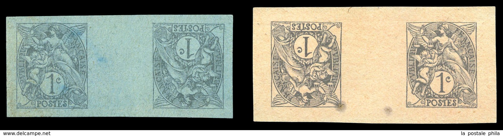 (*) N°107, 1c Gris Sur Blanc Et 1c Gris Sur Vert, 2 épreuves TETE-BECHE Avec Pont. TTB (certificat)  Qualité: (*) - Unused Stamps