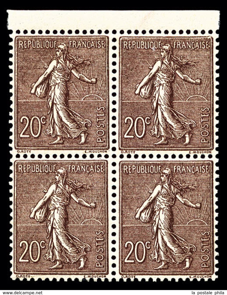 ** N°131c, (N° Maury), 20c CHOCOLAT (1906) En Bloc De Quatre Haut De Feuille, Fraîcheur Postale, TRÈS BON CENTRAGE, SUP  - Unused Stamps