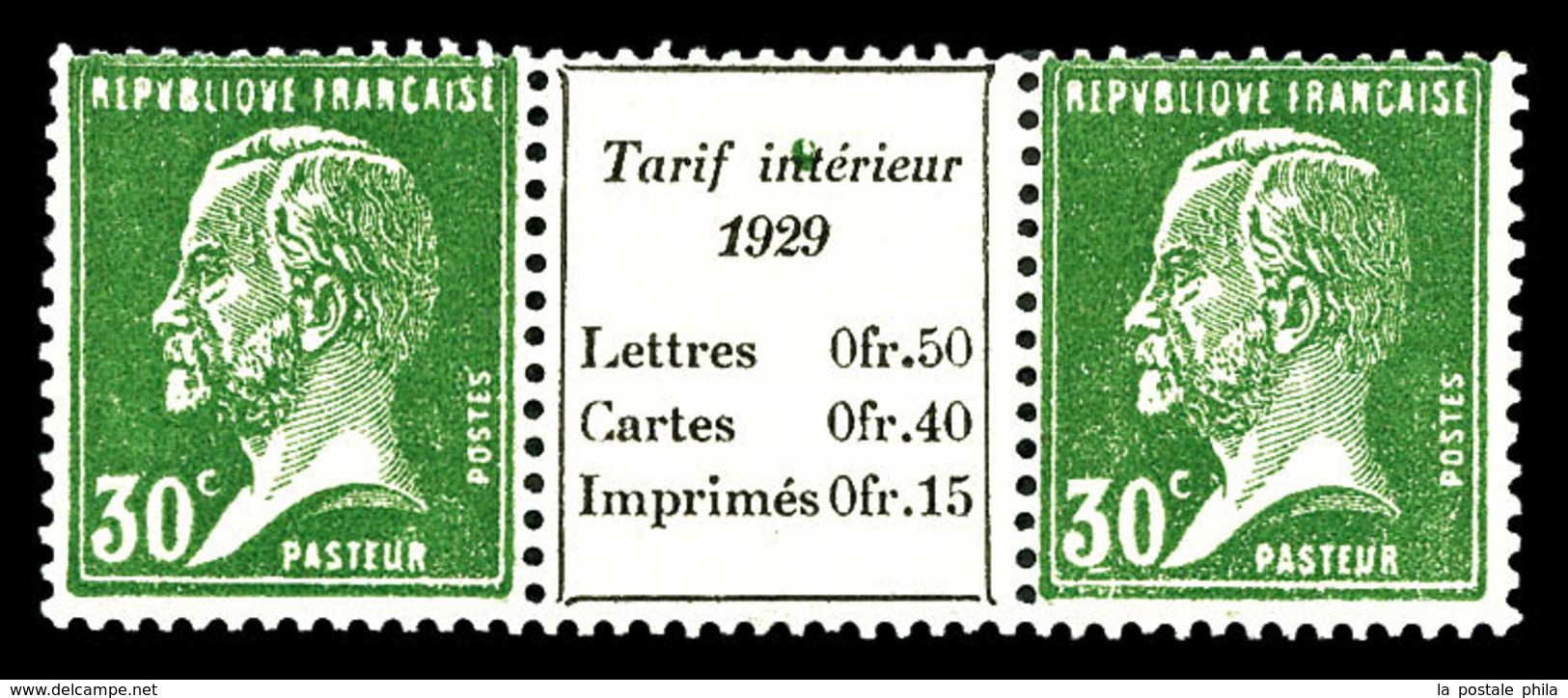 * N°174d, 30c Pasteur, Paire Avec Interpanneau 'Tarifs Postaux 1929'. TB  Qualité: *  Cote: 135 Euros - Unused Stamps