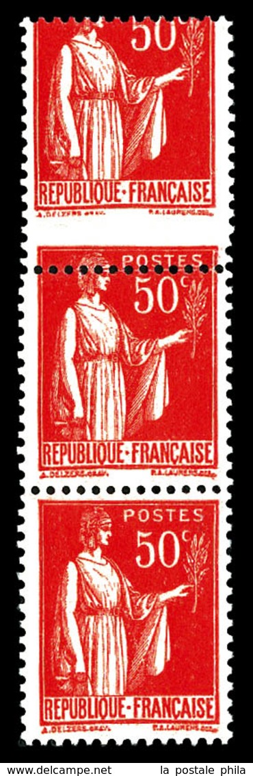 ** N°283, 50c Paix, Piquage Décalé Sur 2 Exemplaires Tenant à Normal. TTB  Qualité: ** - Unused Stamps