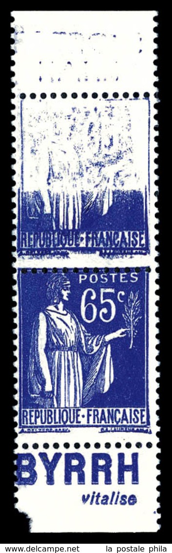 ** N°365, 65c Paix, Impression Partielle Tenant à Normal En Paire Avec Pub. SUP (certificat)  Qualité: ** - Unused Stamps