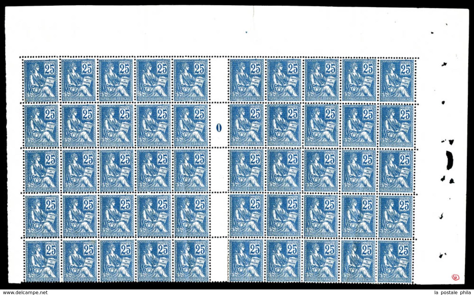 ** N°118, 25c Mouchon Type II, Panneau De 50 Exemplaires Millésime '0' (2ex*), Fraîcheur Postale. Très Bon Centrage. SUP - Feuilles Complètes