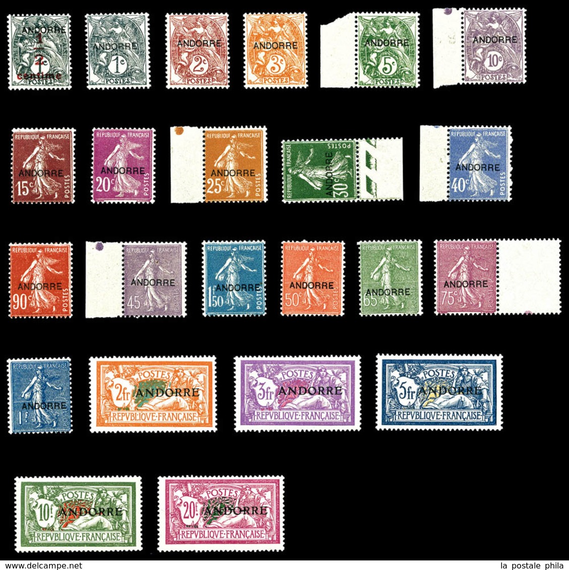 ** ANDORRE N°1/23, Série Timbres De France Surchargés, Les 23 Valeurs, TB (certificat)  Qualité: **  Cote: 2700 Euros - Unused Stamps