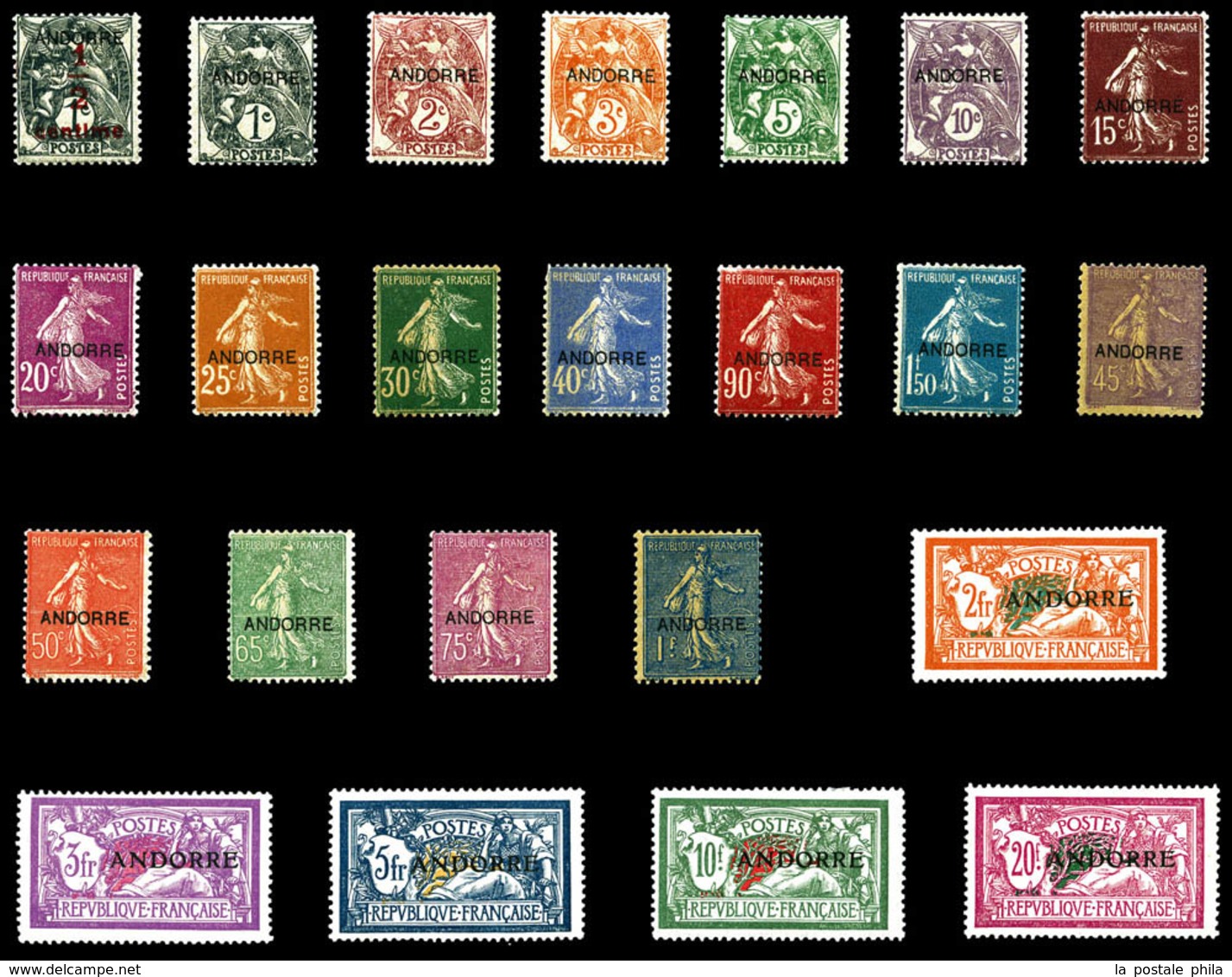 * ANDORRE N°1/23, Première Série Surchargée Andorre. TB (certificat)  Qualité: *  Cote: 1375 Euros - Unused Stamps