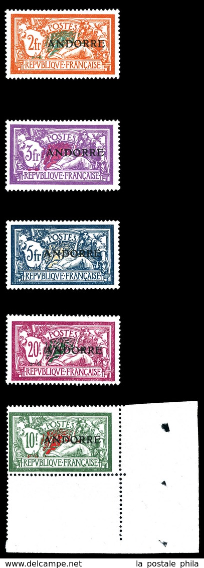 ** ANDORRE N°19/23, Merson Surchargés, Les 5 Valeurs SUP (certificat)  Qualité: **  Cote: 2077 Euros - Unused Stamps