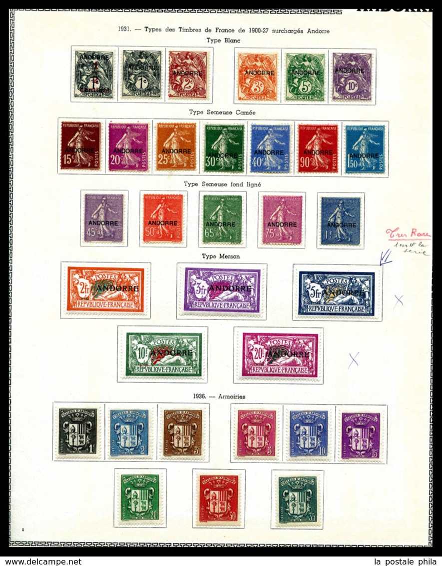 * ANDORRE 1931/1946, POSTE-TAXE-PA, Collection Complète Dont N° 1 à 23 Et Taxe N°9 à 15, Presentée Sur Feuilles D'album. - Sammlungen