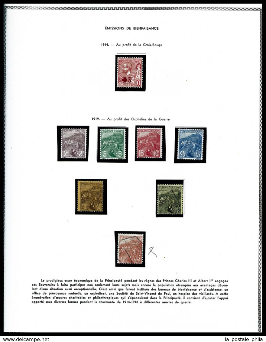 N MONACO 1885/1969, Collection neufs */** presentée en Album Thiaude, dont N° 27 à 33 obl, 119 à 134, Blocs dont 3A/B **